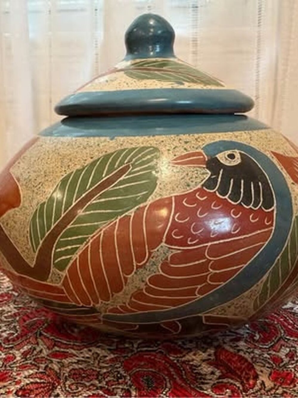 Vintage Mexican Tonala Pottery Lidded Ginger Jar
